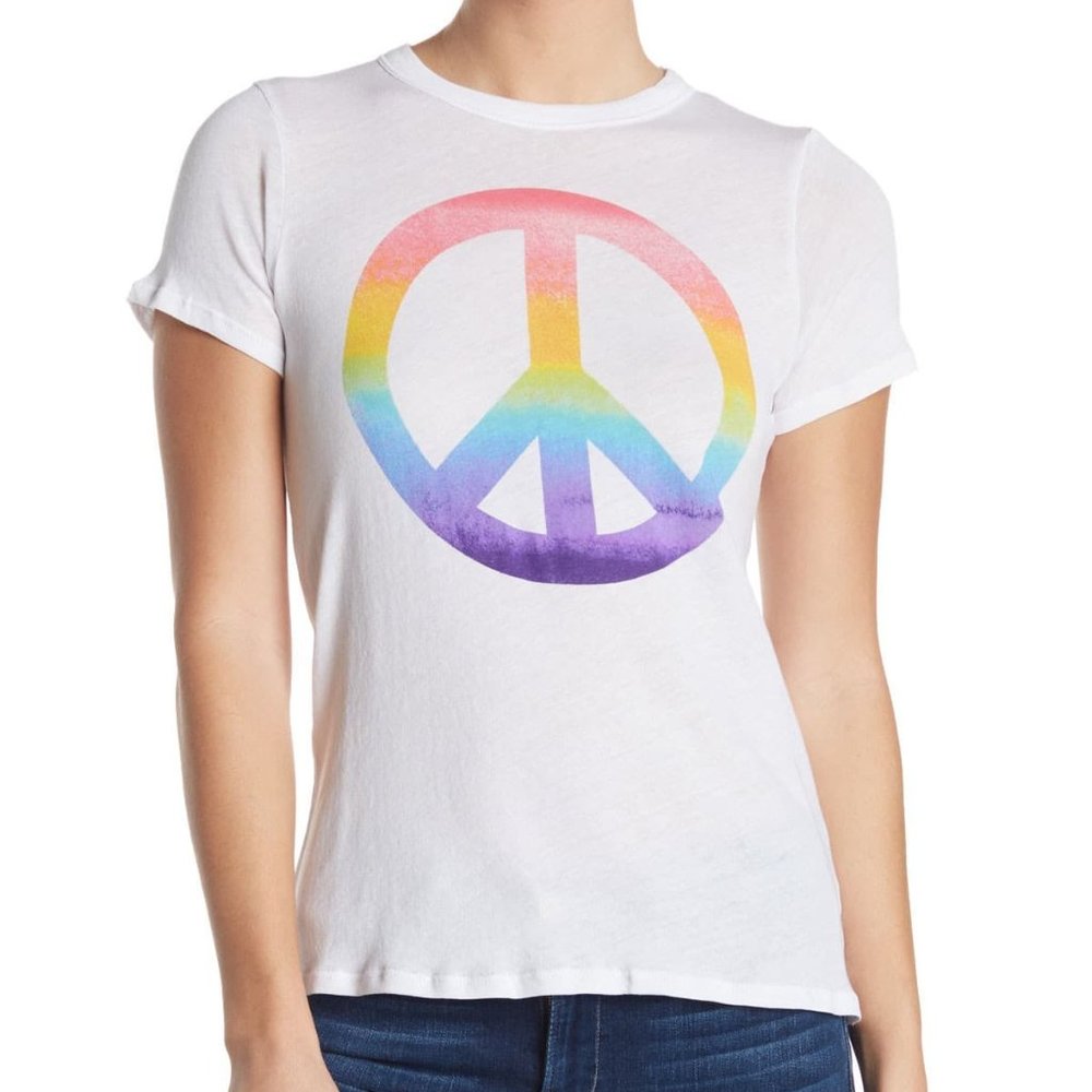 Chaser Gauzy Cotton Jersey Colorful Peace Sign Tee